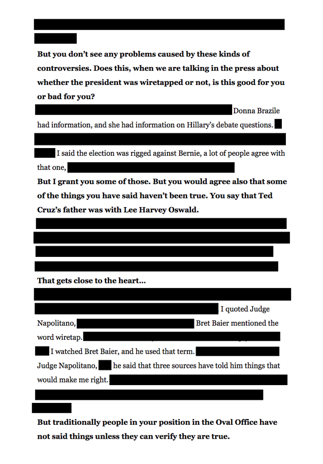 Illustration for article titled We Redacted Everything That's Not a Verifiably True Statement From Trump's Time Interview About Truth